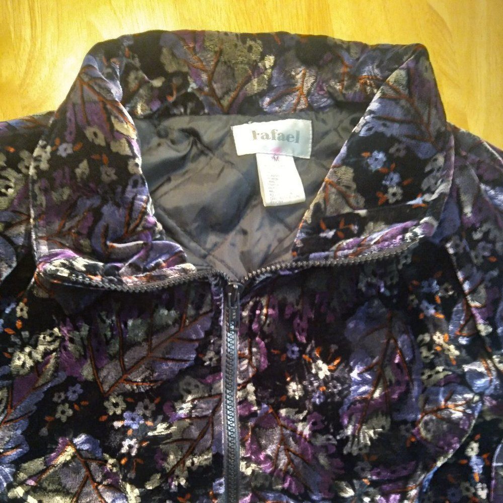 Vintage Rafael Floral Pattern Velveteen Bomber Jacket